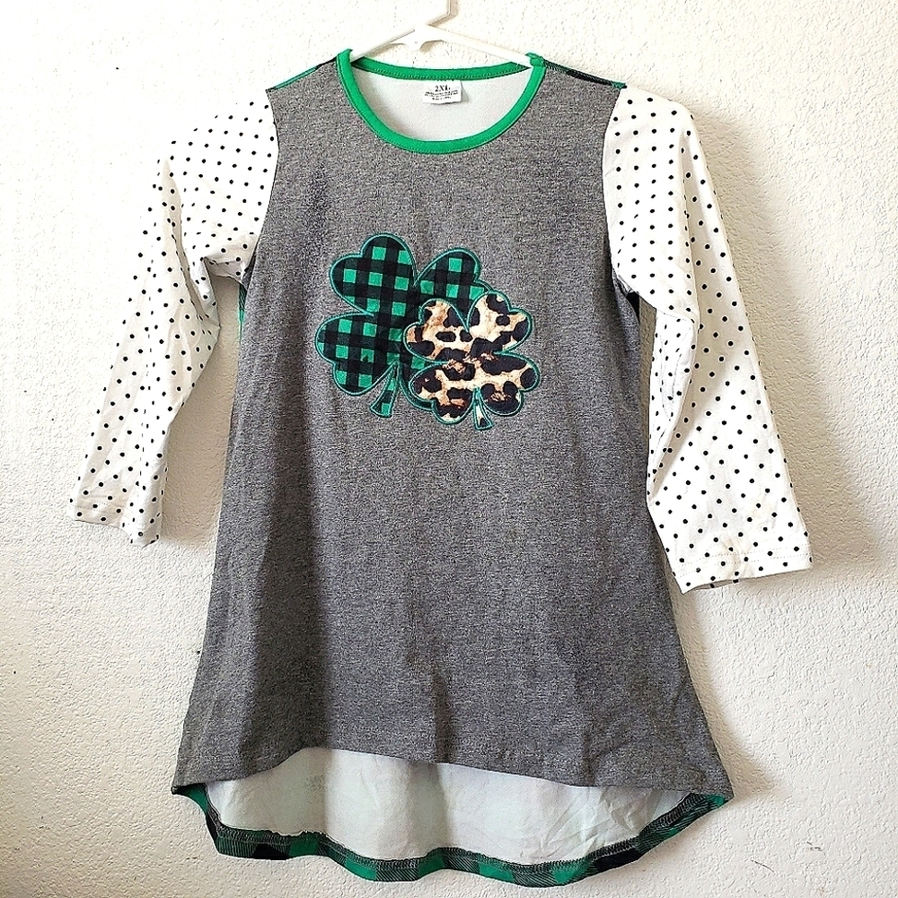 Plaid and Polka Dot Embroidered Shamrock Tunic Size XXL
